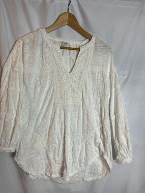 Women's White Sundance popover blouse, Boho, Size S